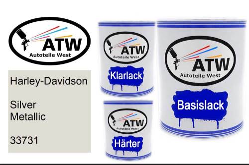 Harley-Davidson, Silver Metallic, 33731: 1L Lackdose + 1L Klarlack + 500ml Härter - Set, von ATW Autoteile West.